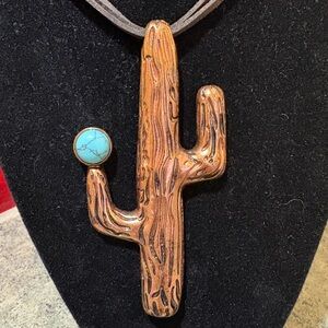 Copper Cactus Pendant with Turquoise Accent Necklace